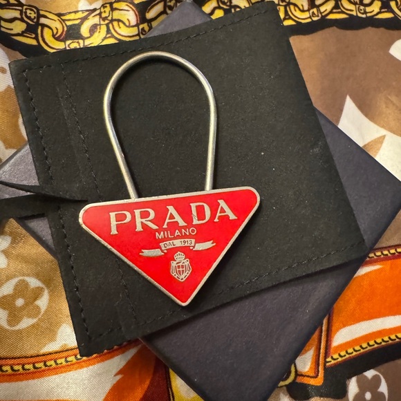 Prada Red Logo Triangle Keychain